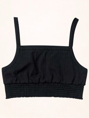 NWT Mono B Black Ribbed Smocked Crop Bralette Tank L